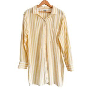 Aerie Yellow White Stripe Button Up Shirt Blouse Resort Relaxed Coastal Vacation